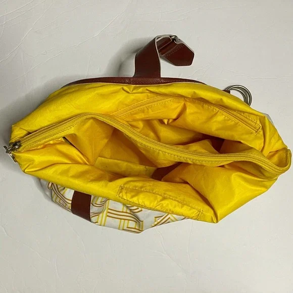 LeSportsac Yellow, White & Brown Nylon Hobo Bag With Faux Leather Trim, Rare - Picture 10 of 12